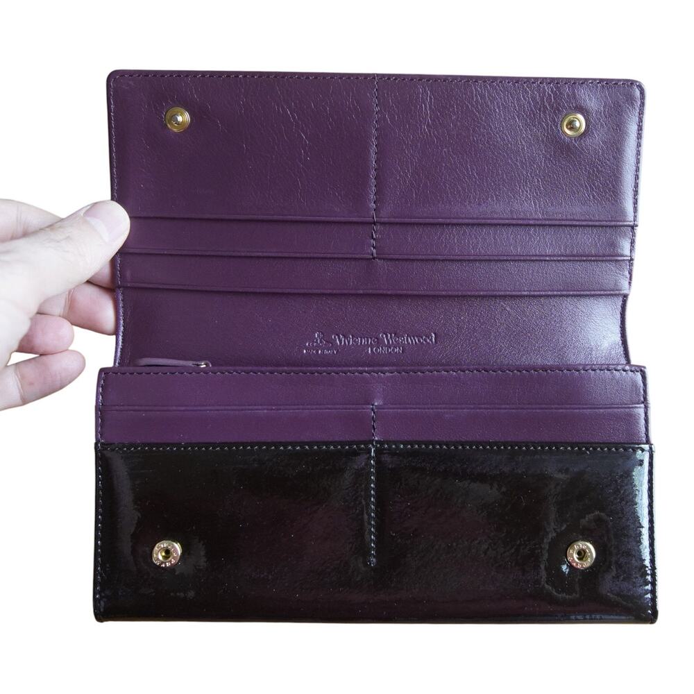 Vivienne Westwood Purple Patent Bow Wallet Orb Logo Italy Y2K Old Money - Picture 2 of 9
